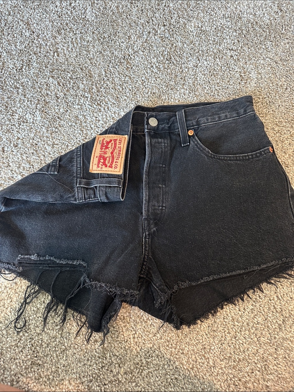 Levi's Black Raw-Hem High-Rise Denim Shorts